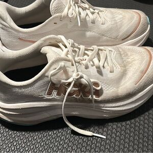Hoka Cream and White Athletic Shoes